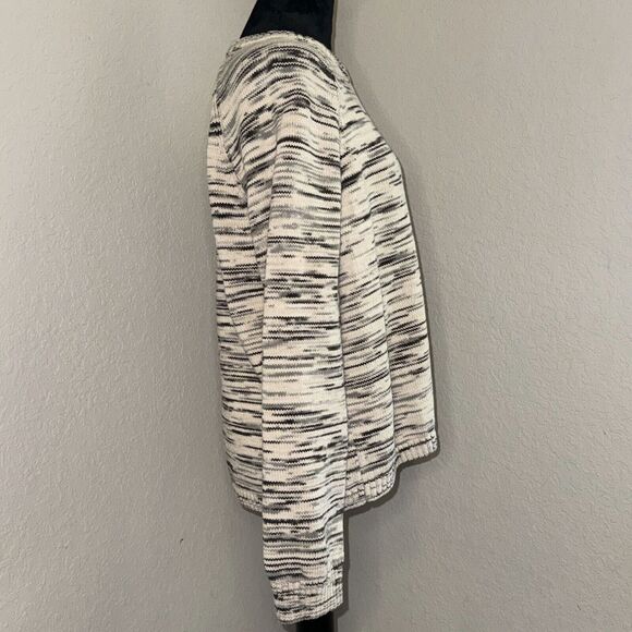 J.Crew Space Dye Sweater Women's Ivory Black 100% Cotton Knitted Long Sleeve M - Picture 2 of 9